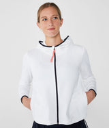 Chaqueta blanca con capucha y cremallera completa frontal